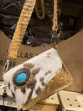 Load image into Gallery viewer, Cowhide Turquoise Stone Mini Crossbody Purse
