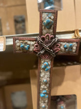 Load image into Gallery viewer, Turquoise Barbed Wire Lotus Cross
